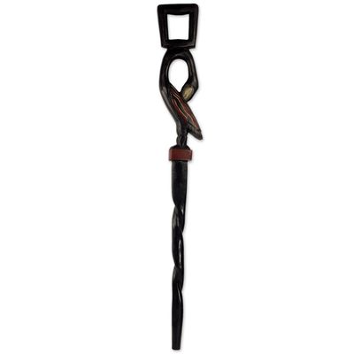 Alternate image for Hand Carved Wood Walking Stick Featuring Bird Motif Handle Tracing Roots