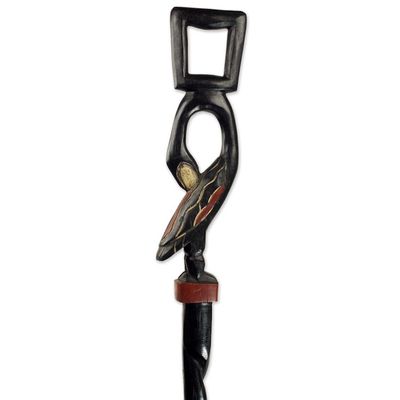 Alternate image for Hand Carved Wood Walking Stick Featuring Bird Motif Handle Tracing Roots