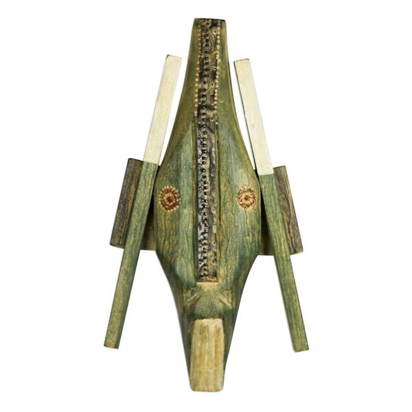 Alternate image for Handcrafted African Wood Mask of a Green Goat from Ghana Green Goat