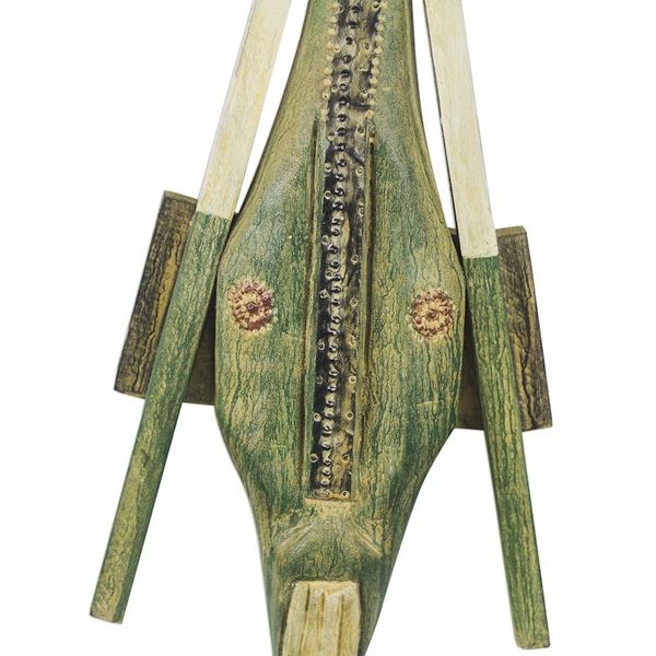 Alternate image for Handcrafted African Wood Mask of a Green Goat from Ghana Green Goat
