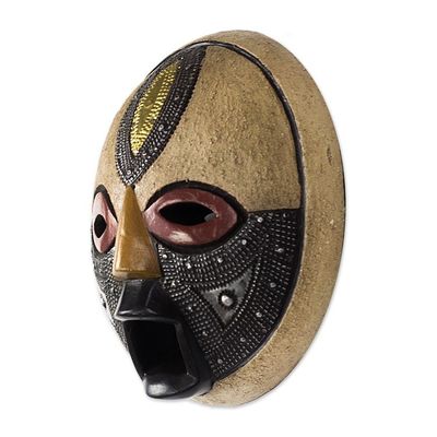 Alternate image for Round African Wood Mask with Brass and Aluminum Accents Third Eye