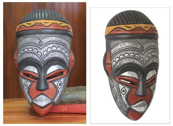 Alternate image for Hand Carved African Wood Mask with Embossed Aluminum Daimuwa III