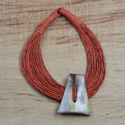 Alternate image for Ghanaian Orange Leather and Bone Statement Cord Necklace Laami