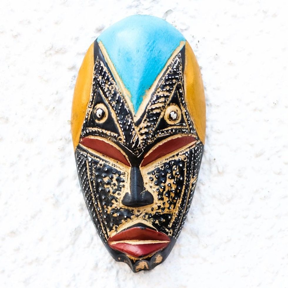 Hand Carved West African Wood Mask with Aluminum Accents 'Bheka'