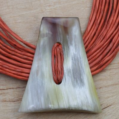 Alternate image for Ghanaian Orange Leather and Bone Statement Cord Necklace Laami