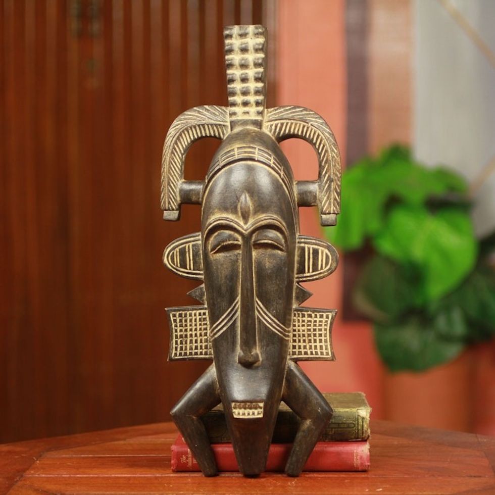 Fair Trade African Tribal Style Wood Mask Crafted in Ghana 'Senufo Poro'