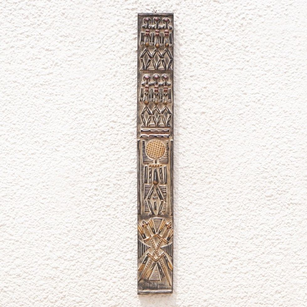 Dogon Board Mahogany Relief Panel Carved and Painted by Hand 'Unity Dogon Board'