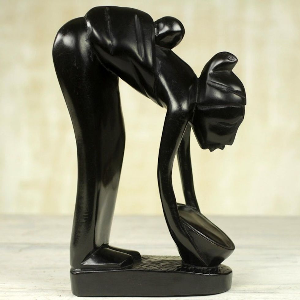 Hand Carved Mother and Child Black Sculpture from Ghana 'Serwaa Mother'