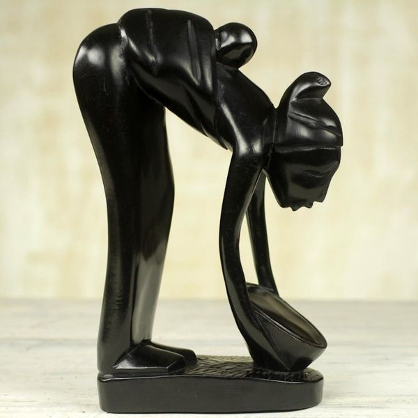 Alternate image for Hand Carved Mother and Child Black Sculpture from Ghana Serwaa Mother