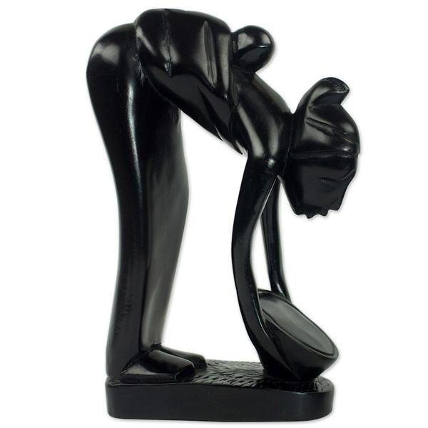 Alternate image for Hand Carved Mother and Child Black Sculpture from Ghana Serwaa Mother