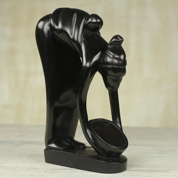 Alternate image for Hand Carved Mother and Child Black Sculpture from Ghana Serwaa Mother