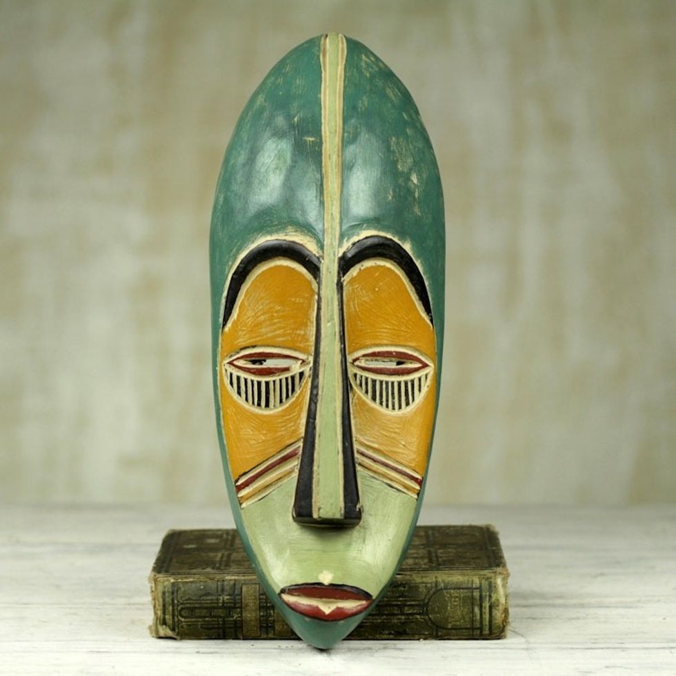 Hand Carved Painted Rubberwood Mask from Ghana 'Bring Good News'