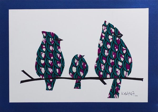 Alternate image for Matted Bird Painting on Cardstock Happy Family IV