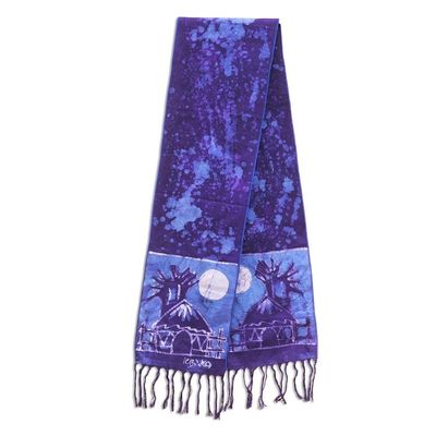 Alternate image for Artisan Crafted Signed Blue Batik Shawl from Ghana Blue Moonlight Village