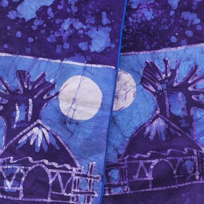 Alternate image for Artisan Crafted Signed Blue Batik Shawl from Ghana Blue Moonlight Village