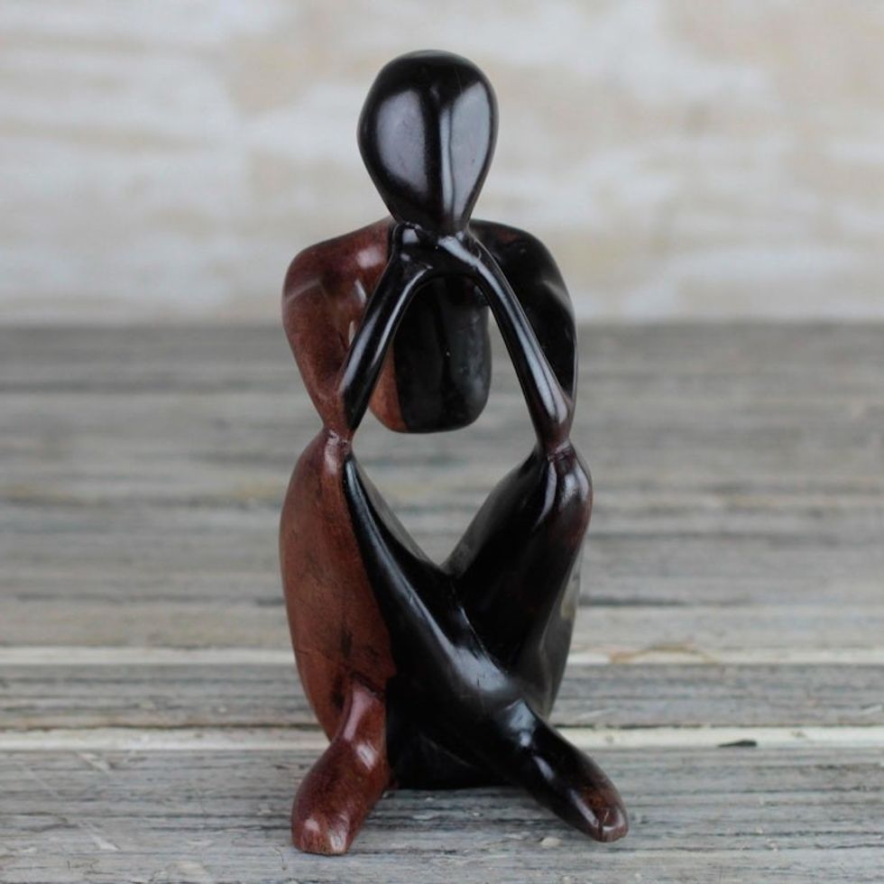 Hand-Carved Ebony Wood Sculpture from Ghana 'Thoughtful Man'