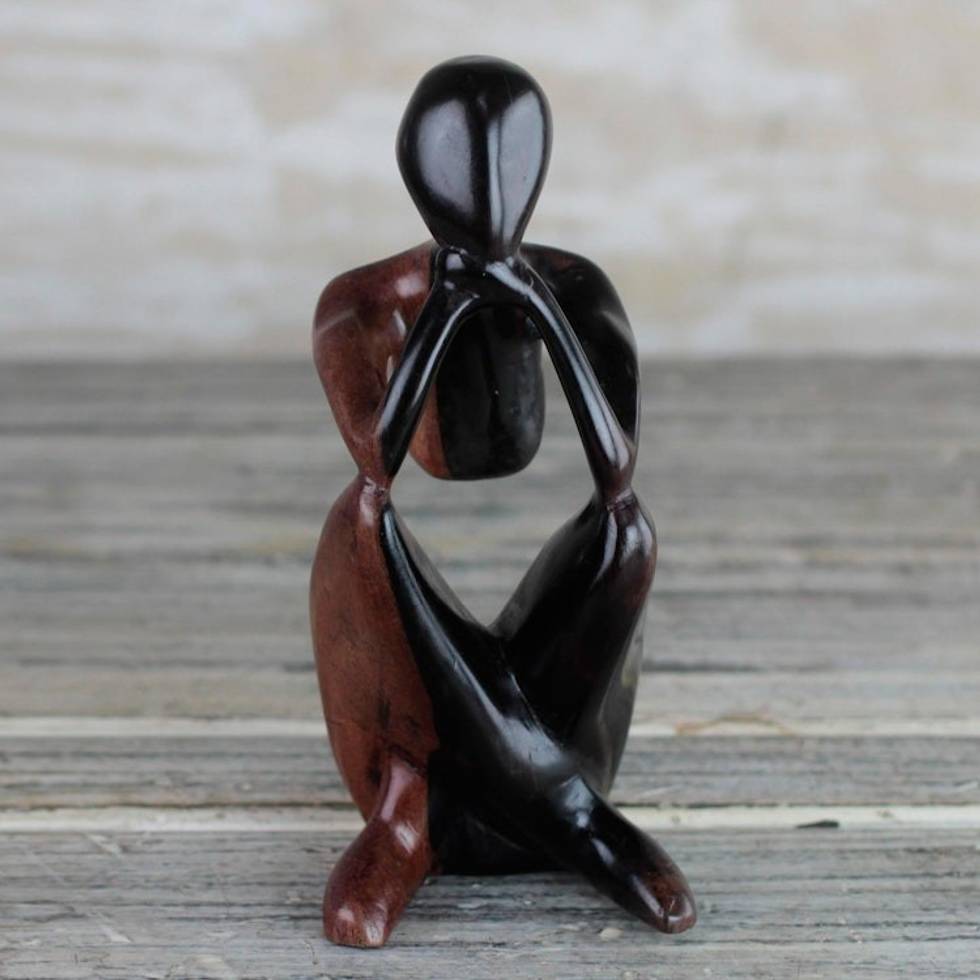 Hand-Carved Ebony Wood Sculpture from Ghana 'Thoughtful Man'