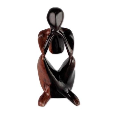 Alternate image for Hand-Carved Ebony Wood Sculpture from Ghana Thoughtful Man