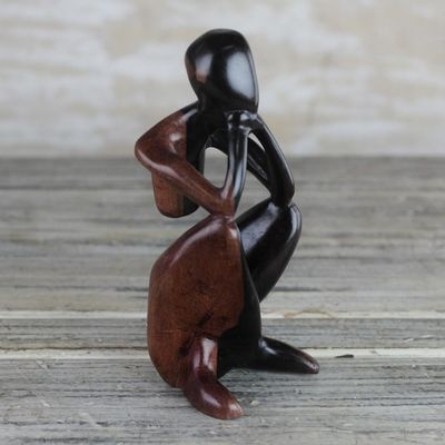 Alternate image for Hand-Carved Ebony Wood Sculpture from Ghana Thoughtful Man