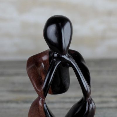 Alternate image for Hand-Carved Ebony Wood Sculpture from Ghana Thoughtful Man