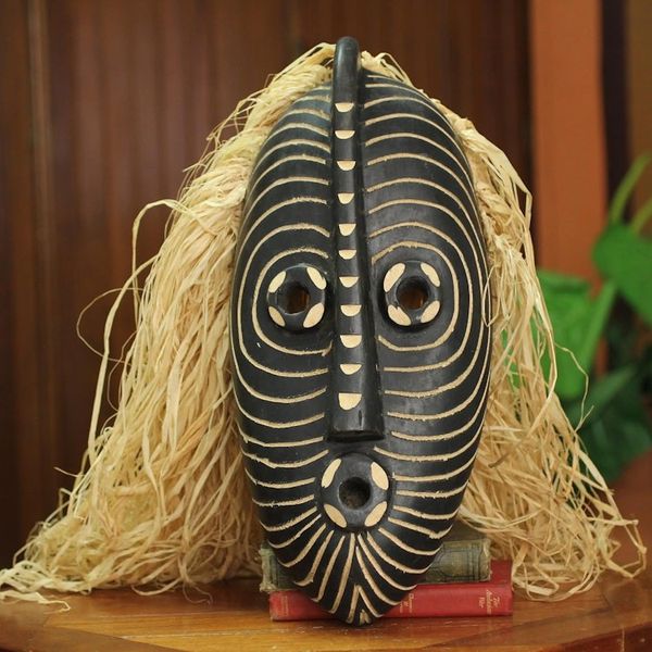 Alternate image for Hand Carved African Mask with Raffia Northern Water Spirit