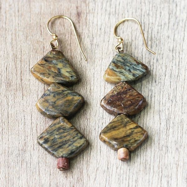Alternate image for Natural Soapstone and Bauxite Beaded Dangle Earrings Fascinating Delight