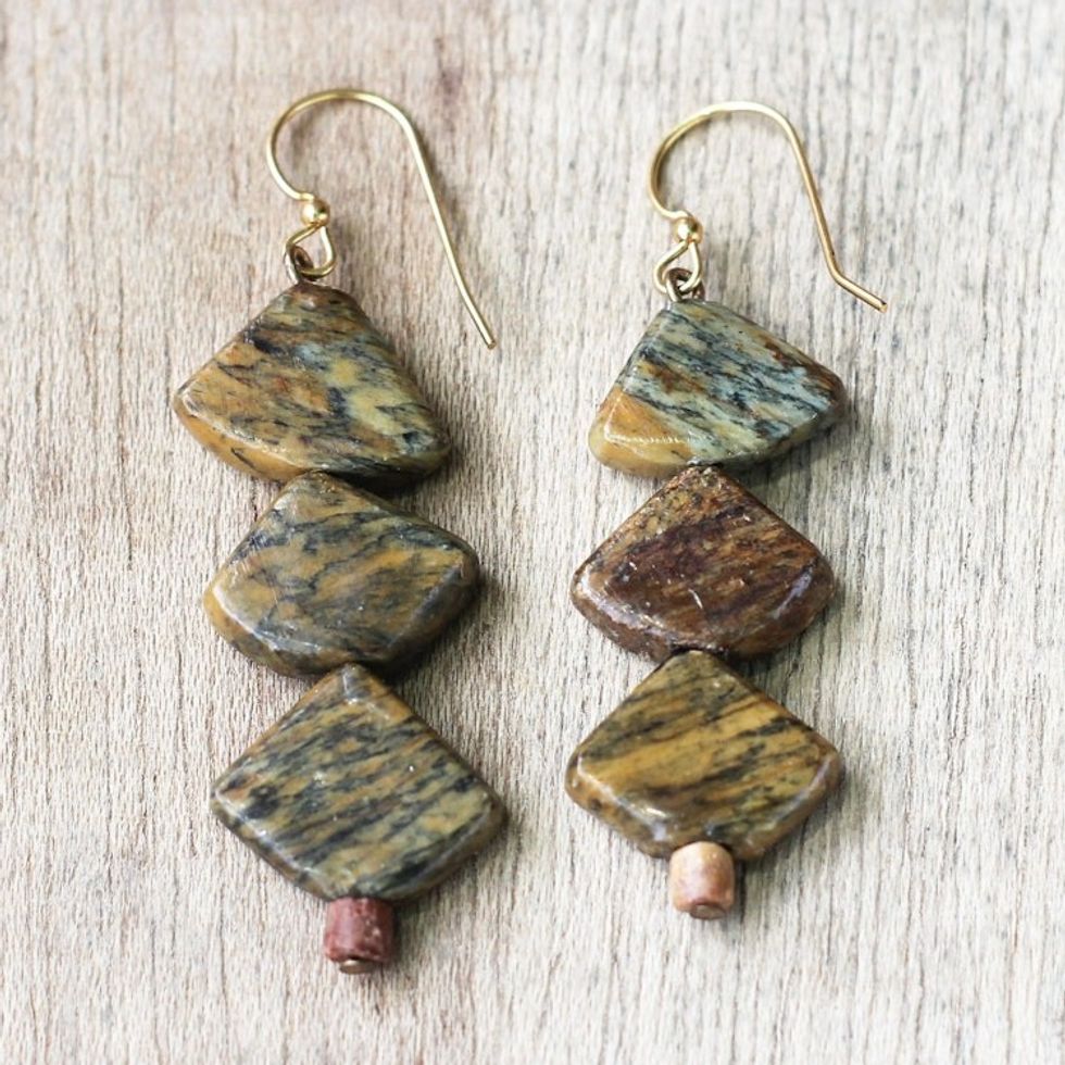 Natural Soapstone and Bauxite Beaded Dangle Earrings 'Fascinating Delight'