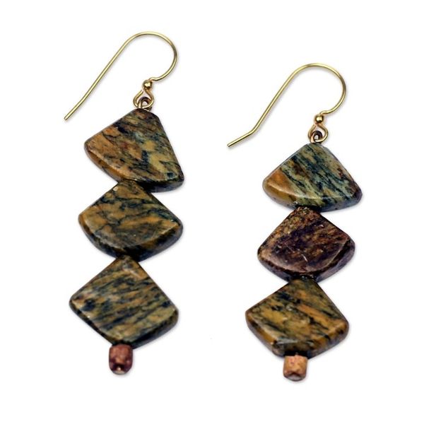 Alternate image for Natural Soapstone and Bauxite Beaded Dangle Earrings Fascinating Delight