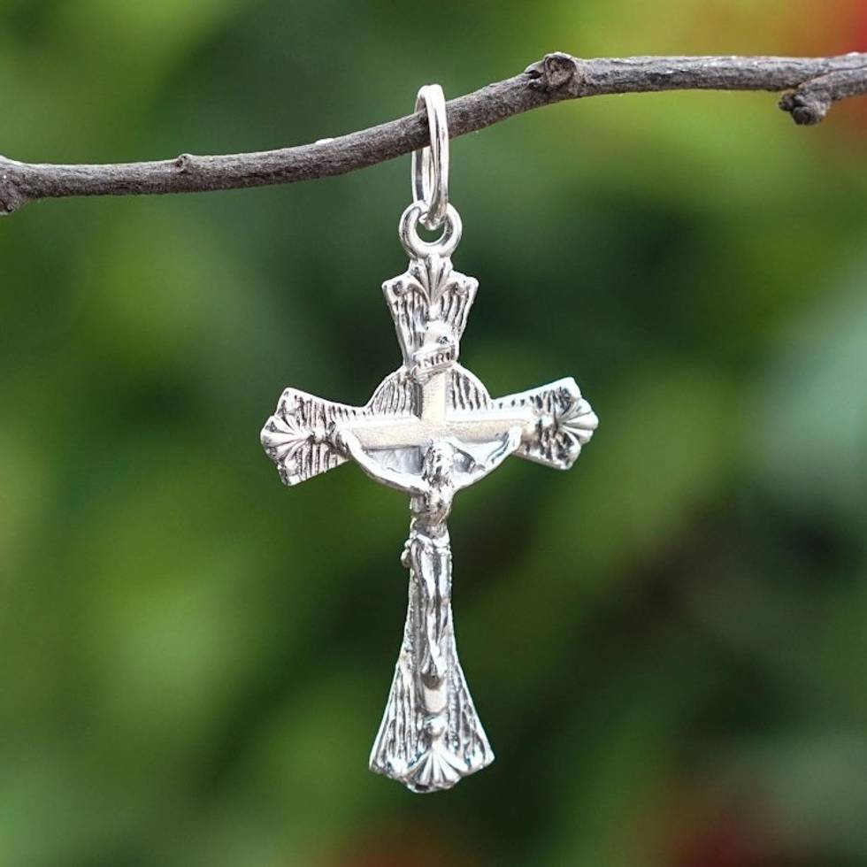 Sterling Silver Crucifix Pendant from Ghana 'Gleaming Crucifix'