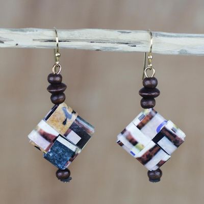 Alternate image for Recycled Paper and Sese Wood Dangle Earrings from Ghana Maize and Peanuts