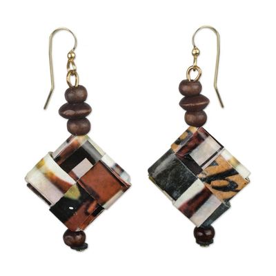 Alternate image for Recycled Paper and Sese Wood Dangle Earrings from Ghana Maize and Peanuts