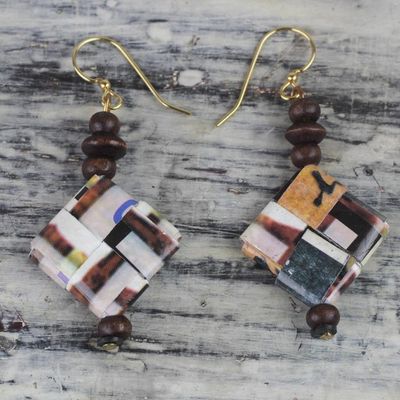 Alternate image for Recycled Paper and Sese Wood Dangle Earrings from Ghana Maize and Peanuts