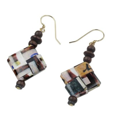 Alternate image for Recycled Paper and Sese Wood Dangle Earrings from Ghana Maize and Peanuts