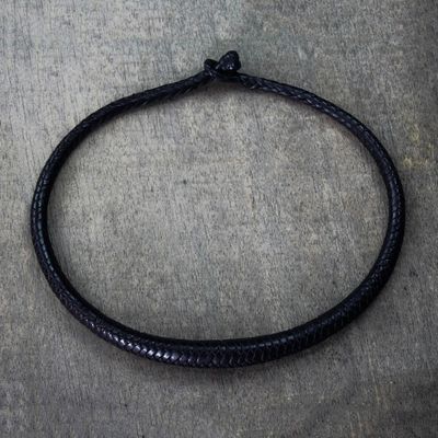 Alternate image for Black Hand-Braided Leather Necklace from Ghana Mpusia in Black