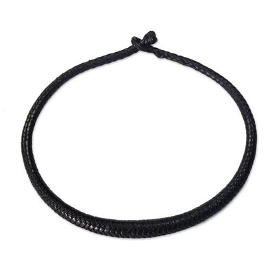 Alternate image for Black Hand-Braided Leather Necklace from Ghana Mpusia in Black
