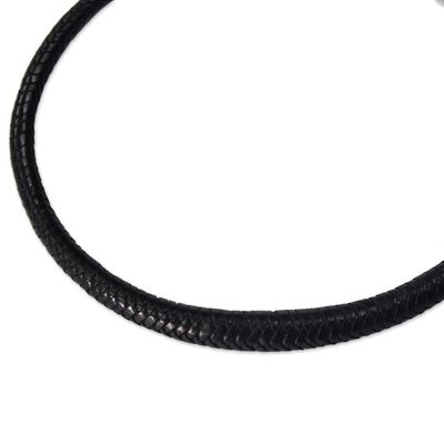 Alternate image for Black Hand-Braided Leather Necklace from Ghana Mpusia in Black