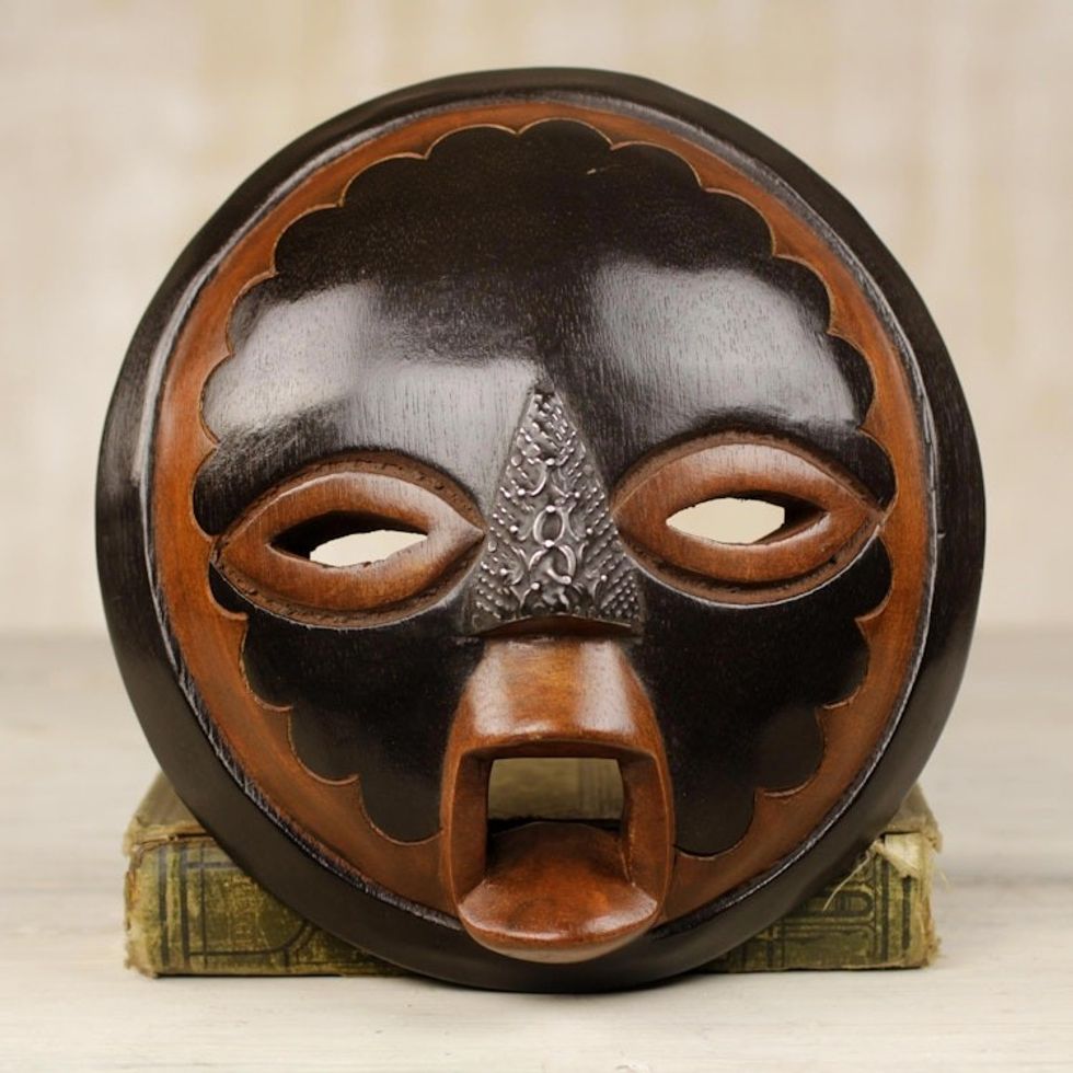 Handcrafted African Sese Wood Mask from Ghana 'Good Money'