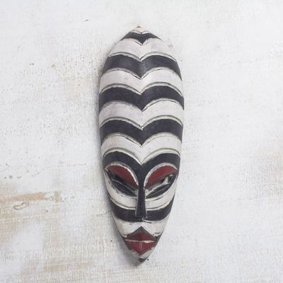 Alternate image for African Zebra Motif Wood Wall Mask from Ghana Zebra Curves