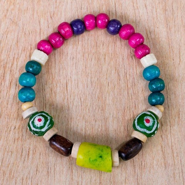 Alternate image for Wood and Recycled Glass Beaded Bracelet Village Beauty