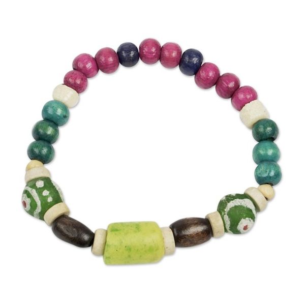 Alternate image for Wood and Recycled Glass Beaded Bracelet Village Beauty