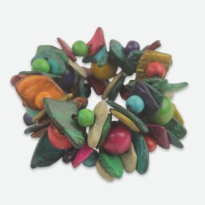 Alternate image for Handmade Wide Beaded Colorful Wood Stretch Bracelet Festival