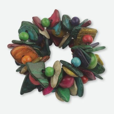 Alternate image for Handmade Wide Beaded Colorful Wood Stretch Bracelet Festival