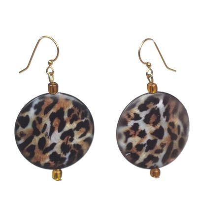 Alternate image for Recycled Glass Leopard Motif Earrings from Ghana Leopard Style