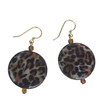 Alternate image for Recycled Glass Leopard Motif Earrings from Ghana Leopard Style
