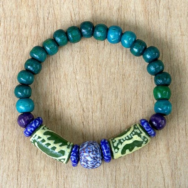 Alternate image for Eco-Friendly Sese Wood and Glass Beaded Bracelet Seaside Beauty