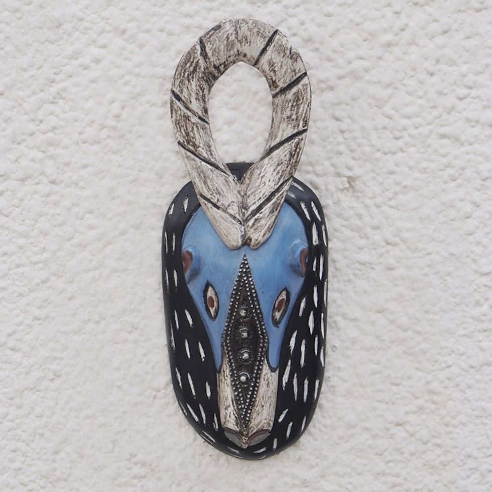 African Sese Wood Deer Mask Crafted in Ghana 'Blue Deer'