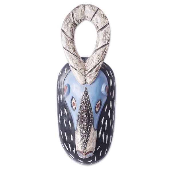 Alternate image for African Sese Wood Deer Mask Crafted in Ghana Blue Deer