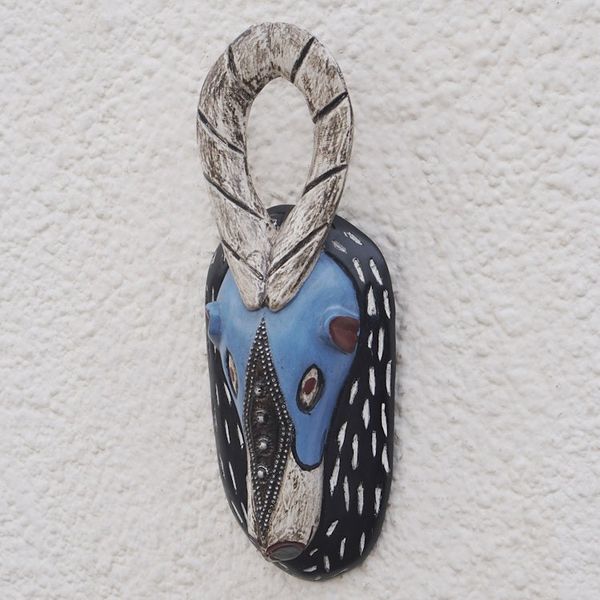 Alternate image for African Sese Wood Deer Mask Crafted in Ghana Blue Deer