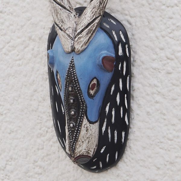 Alternate image for African Sese Wood Deer Mask Crafted in Ghana Blue Deer