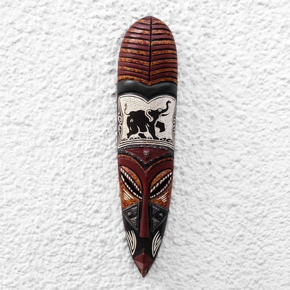 Sese Wood and Aluminum Elephant-Themed Mask 'Akono'